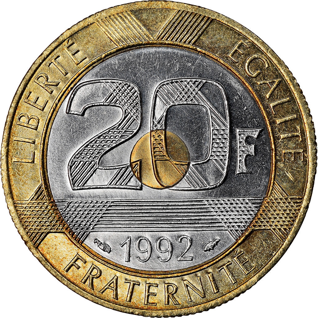 Munten, Frankrijk, 20 Francs, 1992, Paris, 4 series of streaks, PR+, Bimetallic
