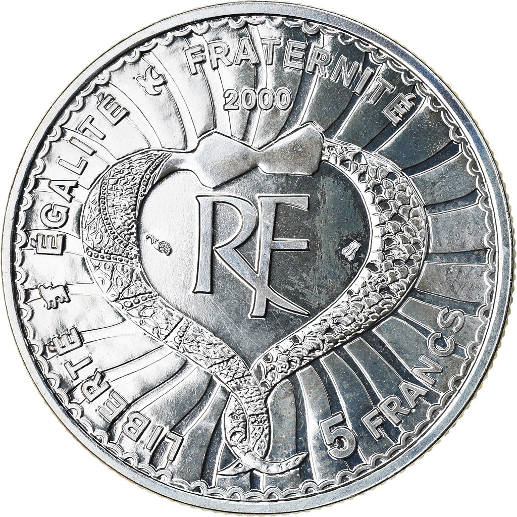 Coin, France, Yves St. Laurent, 5 Francs, 2000, Paris, BU, MS(64), Silver