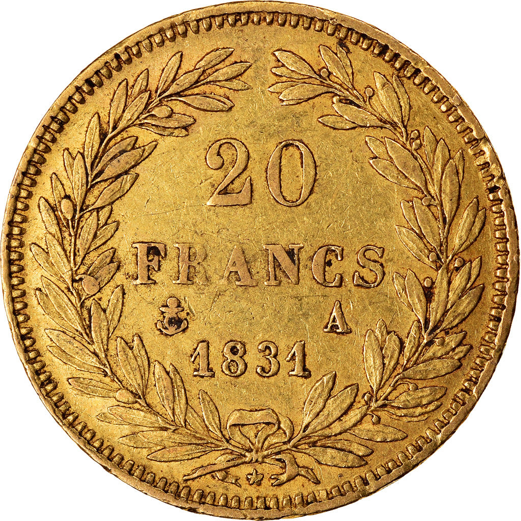 Moneda, Francia, Louis-Philippe, 20 Francs, 1831, Paris, MBC+, Oro, KM:739.1