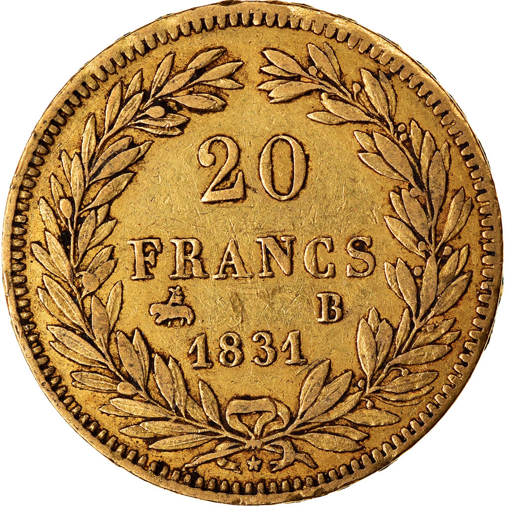 Moneda, Francia, Louis-Philippe, 20 Francs, 1831, Rouen, MBC+, Oro, KM:746.2