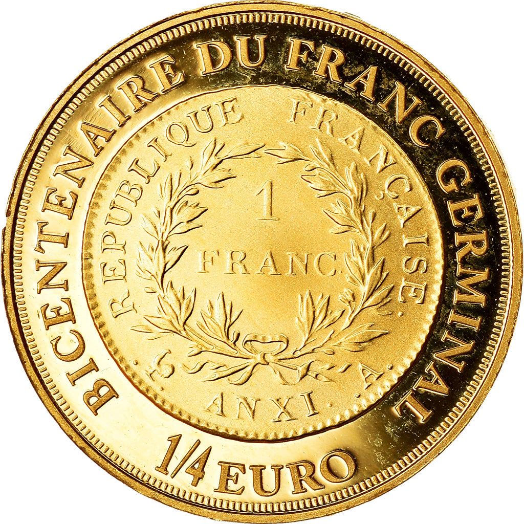 France, 1/4 Euro, 2003, bicentenaire du Franc germinal, MS(65-70), Gold
