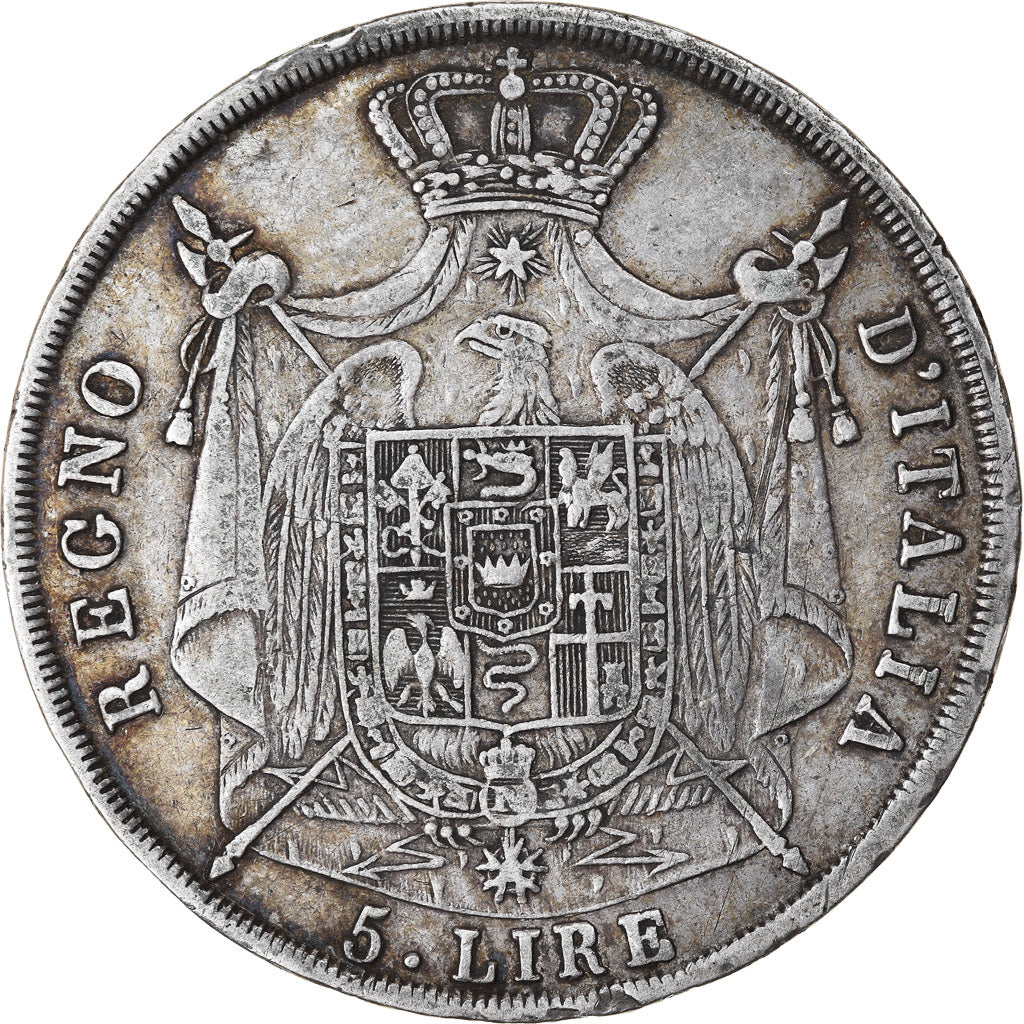Moneta, DEPARTAMENTY WŁOSKIE, KINGDOM OF NAPOLEON, Napoleon I, 5 Lire, 1814