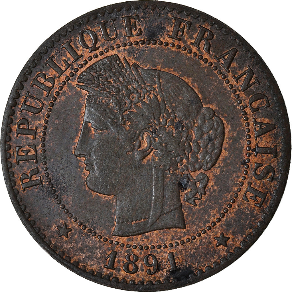 Moeda, França, Cérès, Centime, 1891, Paris, AU(50-53), Bronze, KM:826.1
