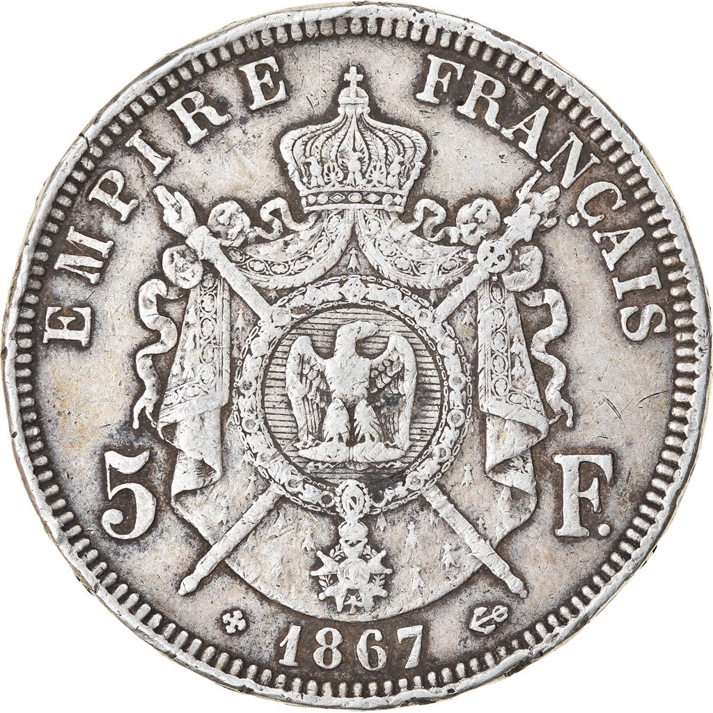 Coin, France, Napoléon III, 5 Francs, 1867, Strasbourg, VF(30-35), Silver