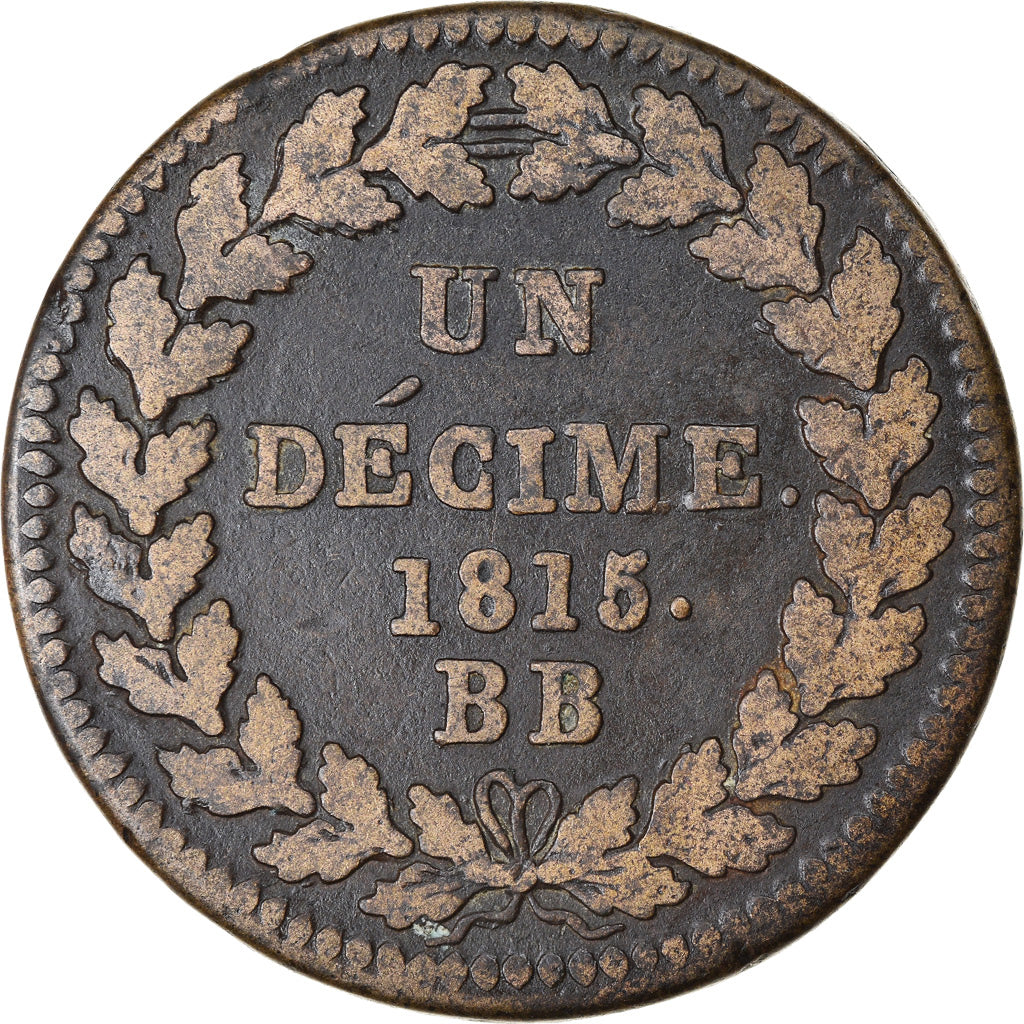 Coin, France, Napoleon I, Decime, 1815, Strasbourg, VF(20-25), Bronze