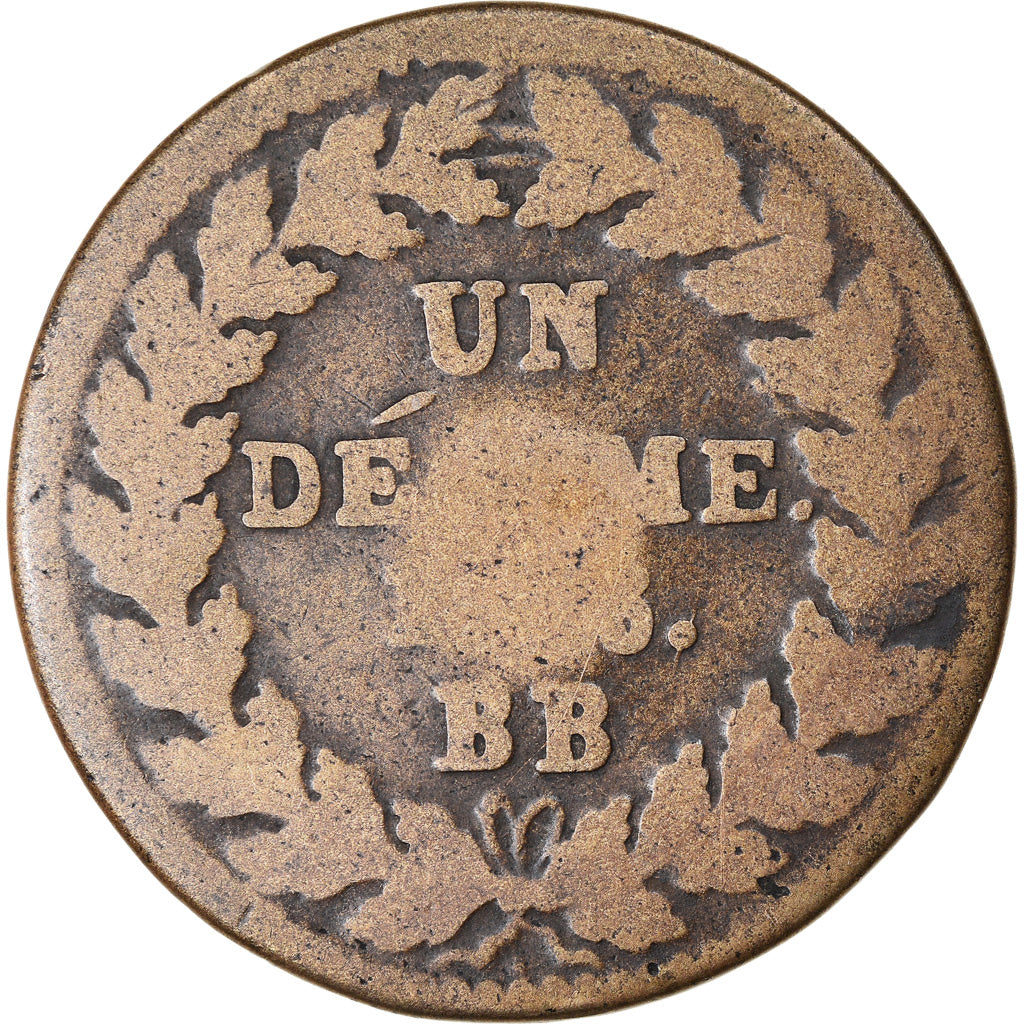 Moneta, Francia, Louis XVIII, Decime, 1815, Strasbourg, MB, Bronzo, KM:701