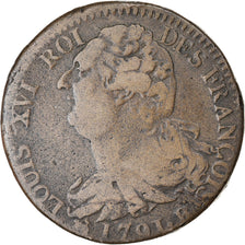 Coin, France, 2 sols françois, 2 Sols, 1791, Rouen, VF(20-25), Bronze, KM:603.3