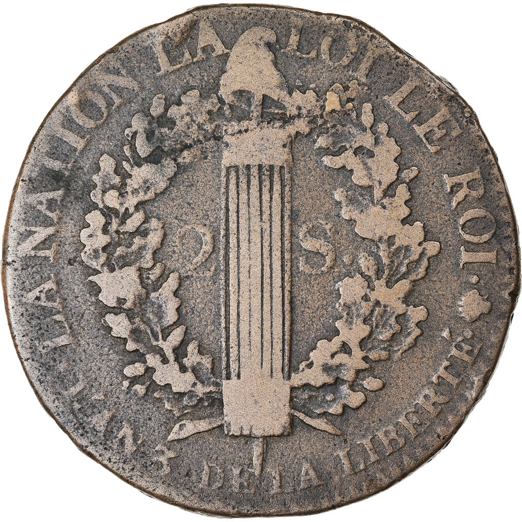 Coin, France, 2 sols françois, 2 Sols, 1791, Rouen, VF(20-25), Bronze, KM:603.3