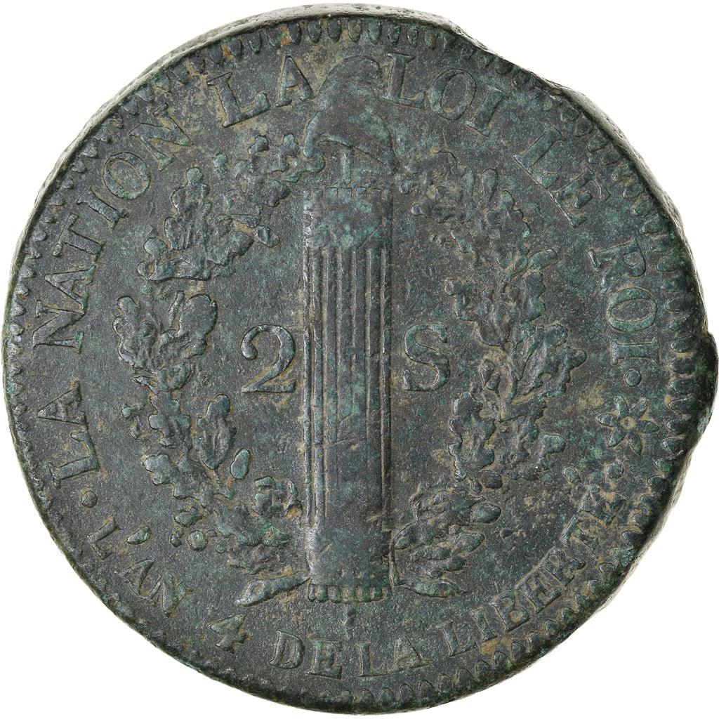 Moeda, França, 2 sols français, 2 Sols, 1792, Strasbourg, VF(30-35), Bronze