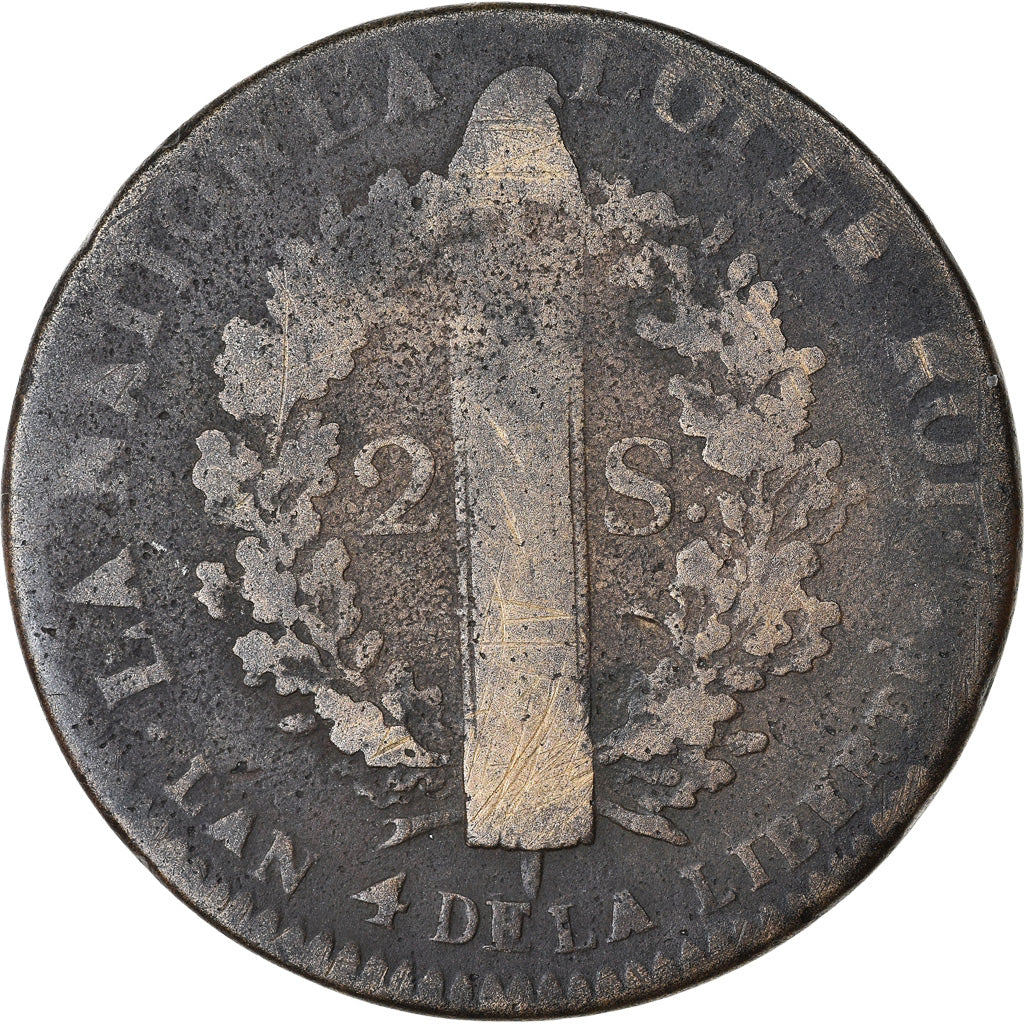 Monnaie, France, Louis XVI, 2 sols françois, 2 Sols, 1792, Lyon, TB, Bronze
