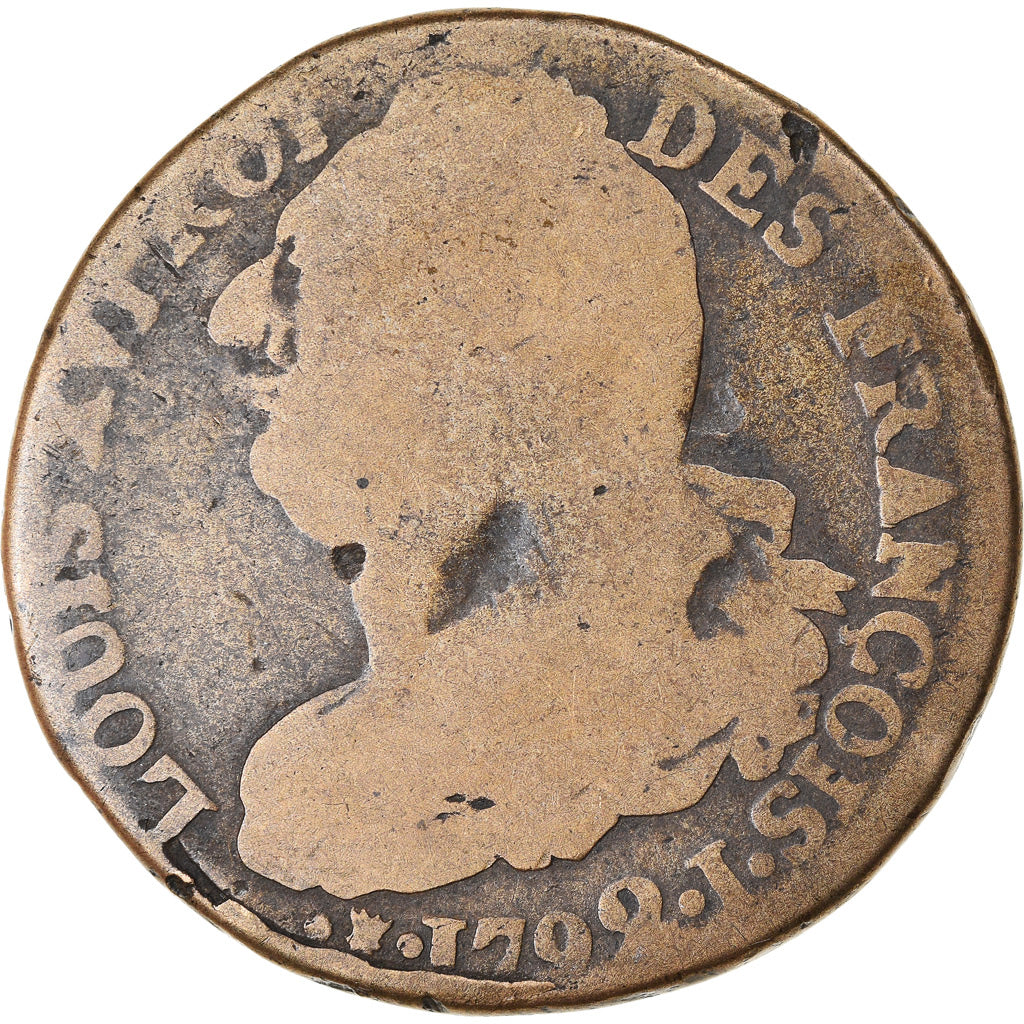 Moneta, Francja, 2 sols françois, 2 Sols, 1792, Limoges, F(12-15), Bronze