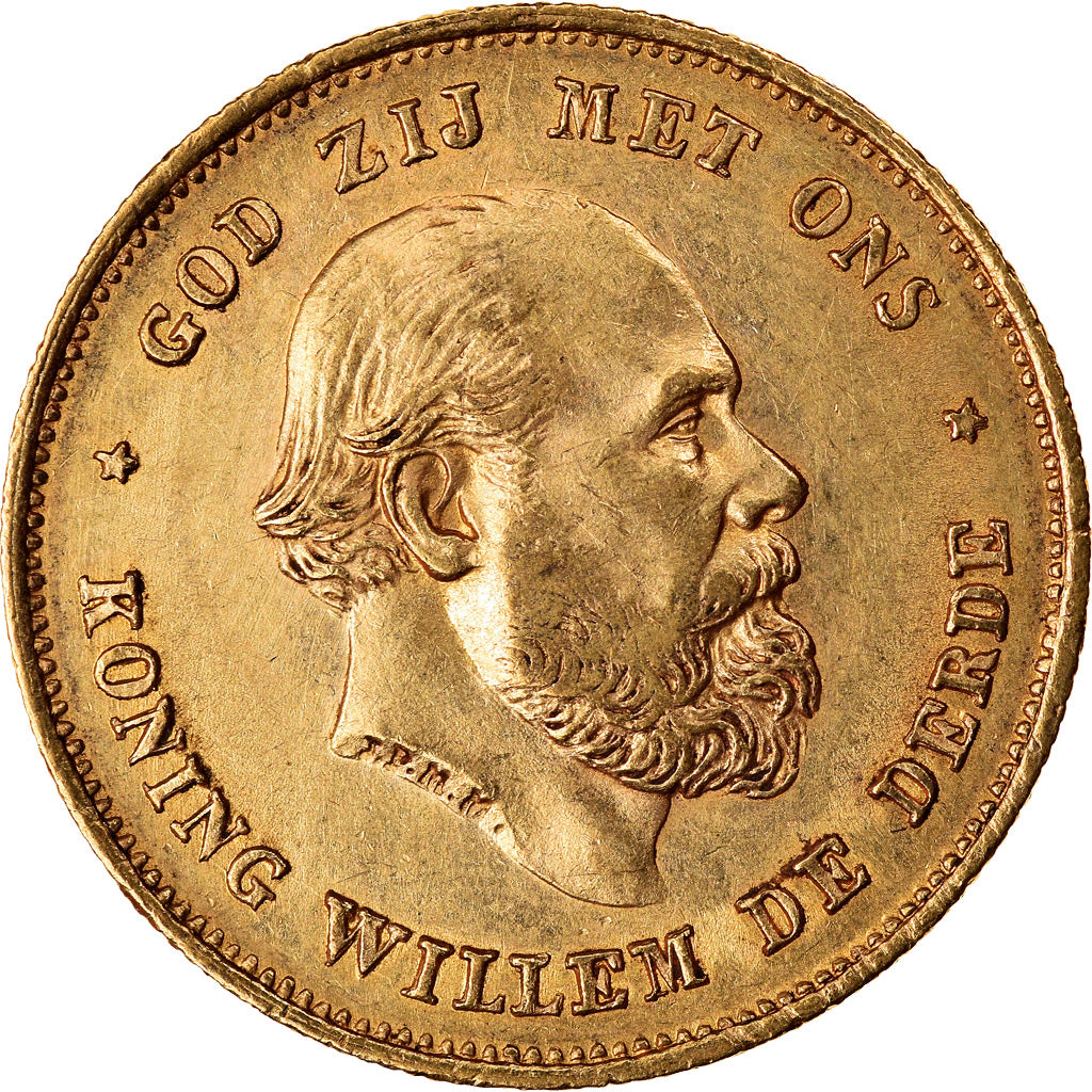 Coin, Netherlands, William III, 10 Gulden, 1875, AU(55-58), Gold, KM:105