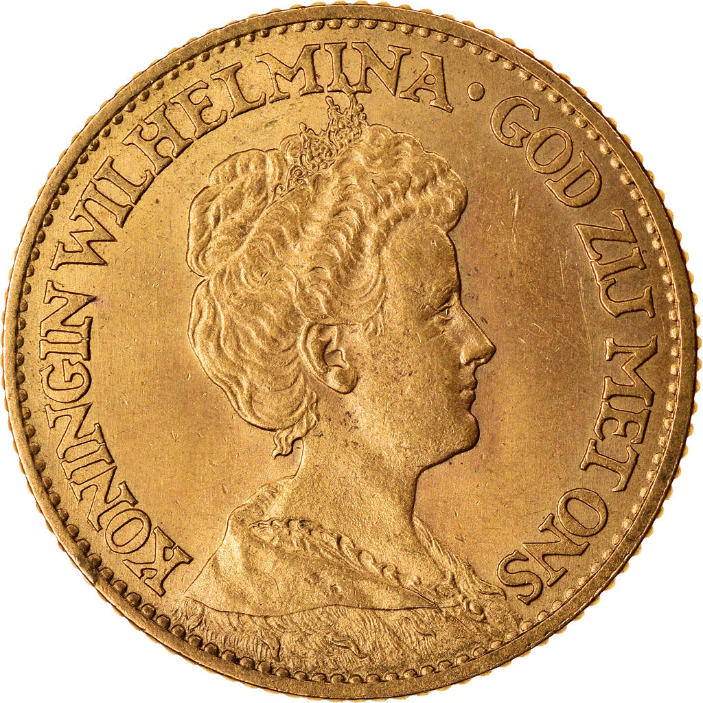 Coin, Netherlands, Wilhelmina I, 10 Gulden, 1912, MS(60-62), Gold, KM:149