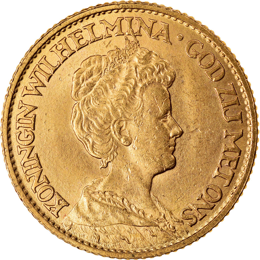 Coin, Netherlands, Wilhelmina I, 10 Gulden, 1913, AU(55-58), Gold, KM:149
