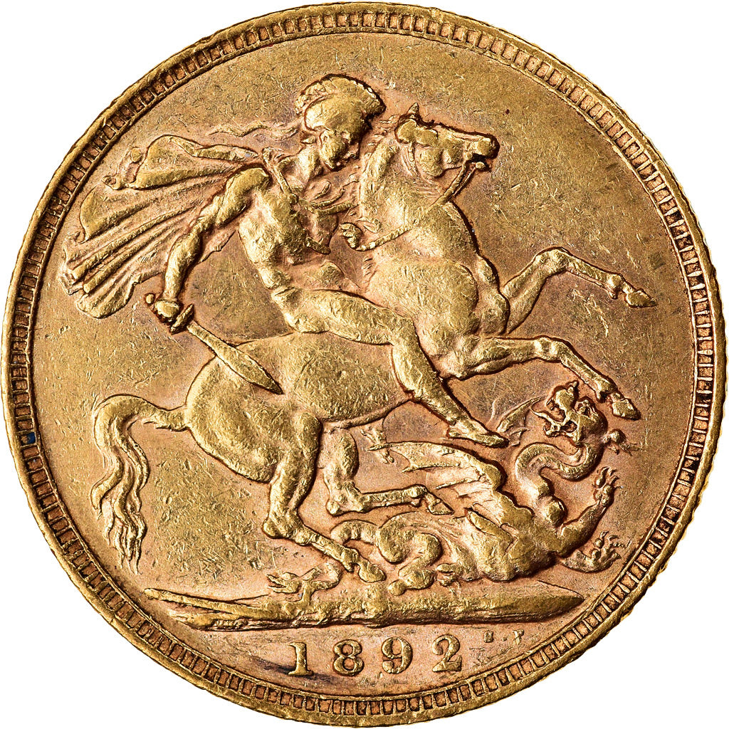 Coin, Great Britain, Victoria, Sovereign, 1892, London, EF(40-45), Gold, KM:767