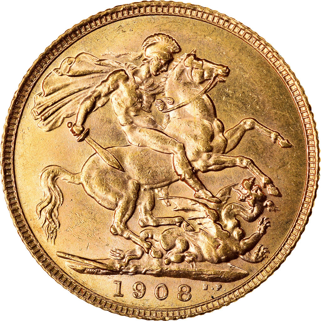 Coin, Great Britain, Edward VII, Sovereign, 1908, AU(55-58), Gold, KM:805