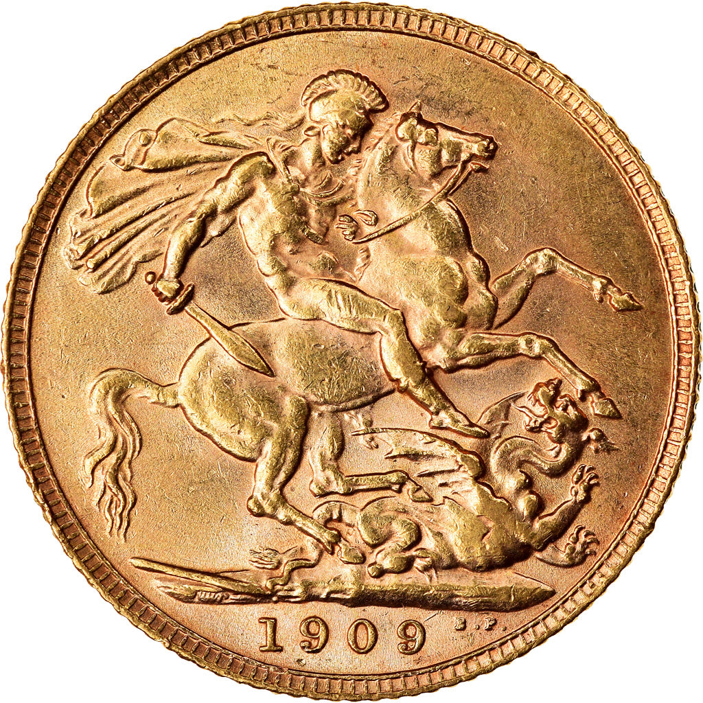 Coin, Great Britain, Edward VII, Sovereign, 1909, AU(55-58), Gold, KM:805