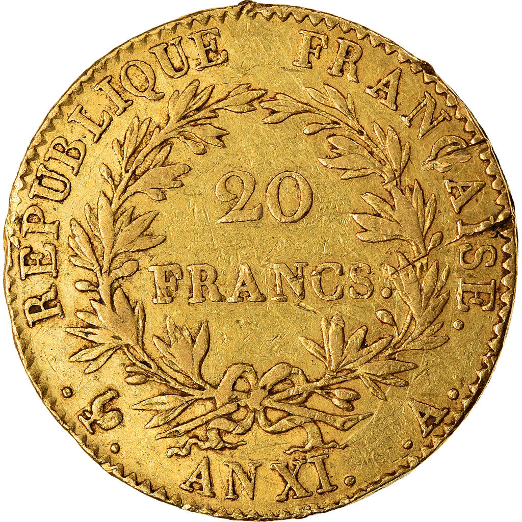 Moeda, França, Napoléon I, 20 Francs, An XI, Paris, EF(40-45), Dourado, KM:651
