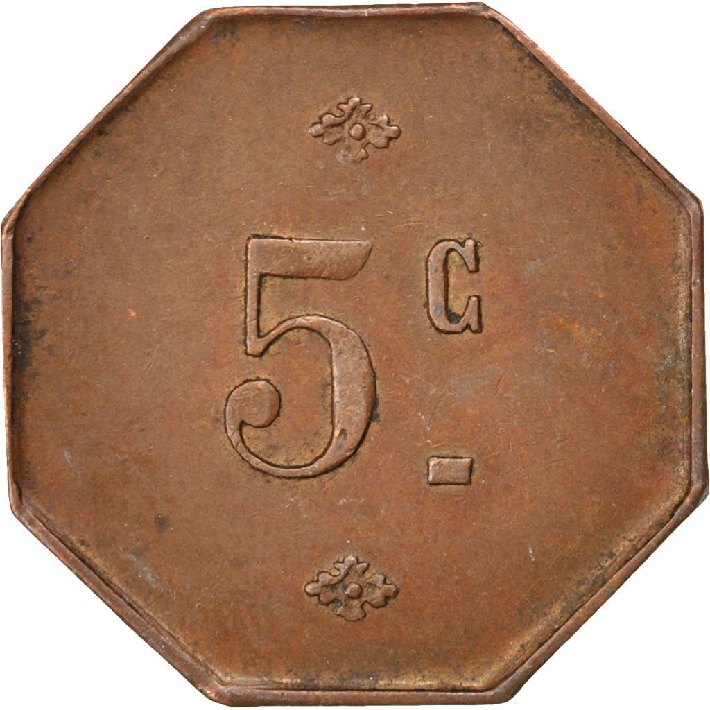 France, 5 Centimes, AU(50-53), Copper, Elie #10.1, 2.59