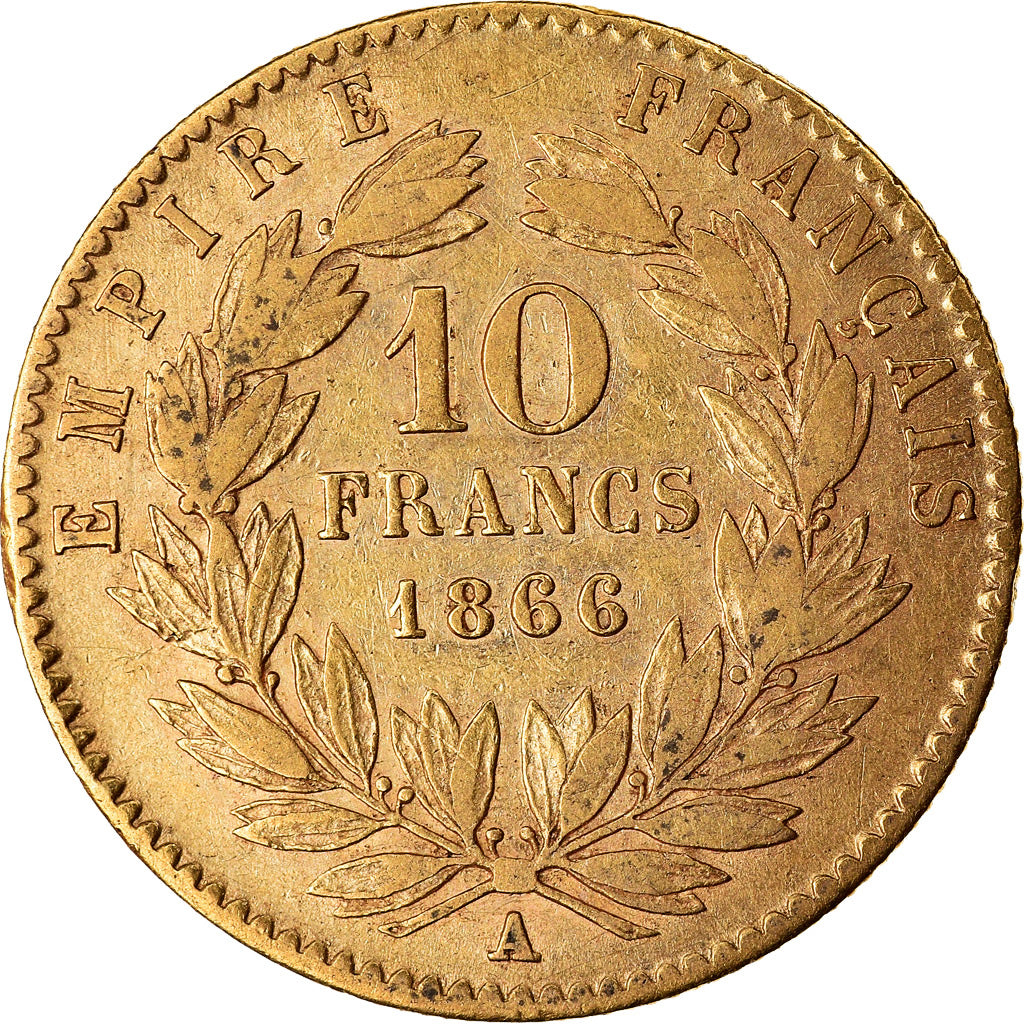 Coin, France, Napoleon III, 10 Francs, 1866, Paris, VF(30-35), Gold, KM:800.1