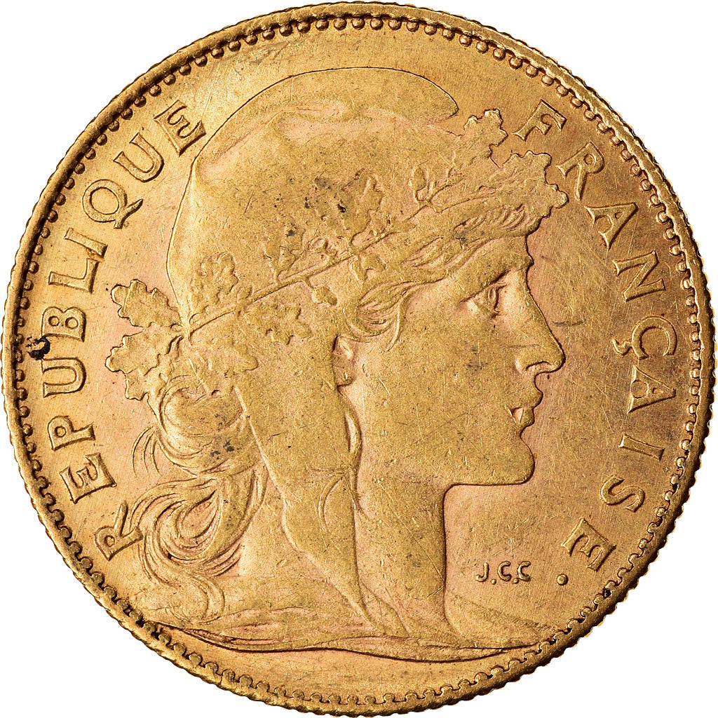 Moneda, Francia, Marianne, 10 Francs, 1909, Paris, MBC, Oro, KM:846