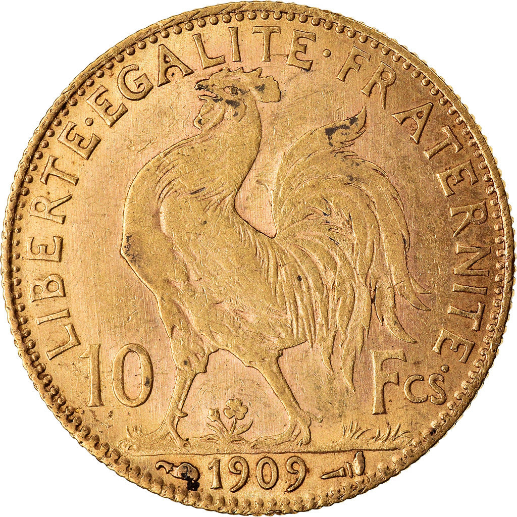 Moneda, Francia, Marianne, 10 Francs, 1909, Paris, MBC, Oro, KM:846