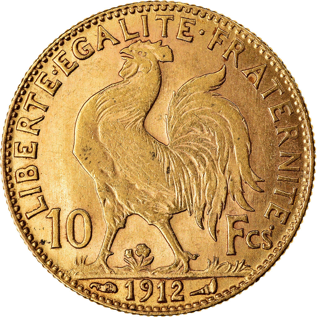 Moeda, França, Marianne, 10 Francs, 1912, Paris, AU(55-58), Dourado, KM:846