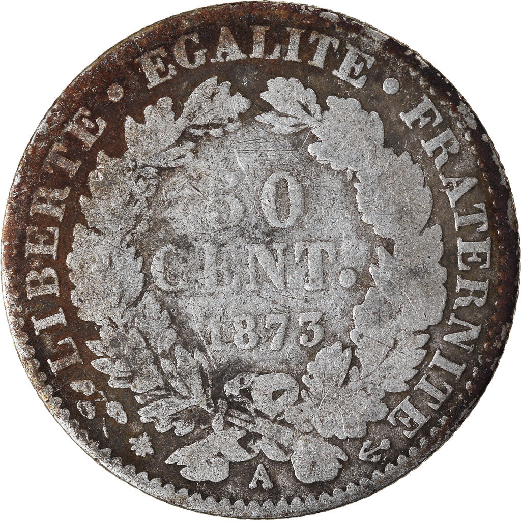 Coin, France, Cérès, 50 Centimes, 1873, Paris, VF(20-25), Silver, KM:834.1