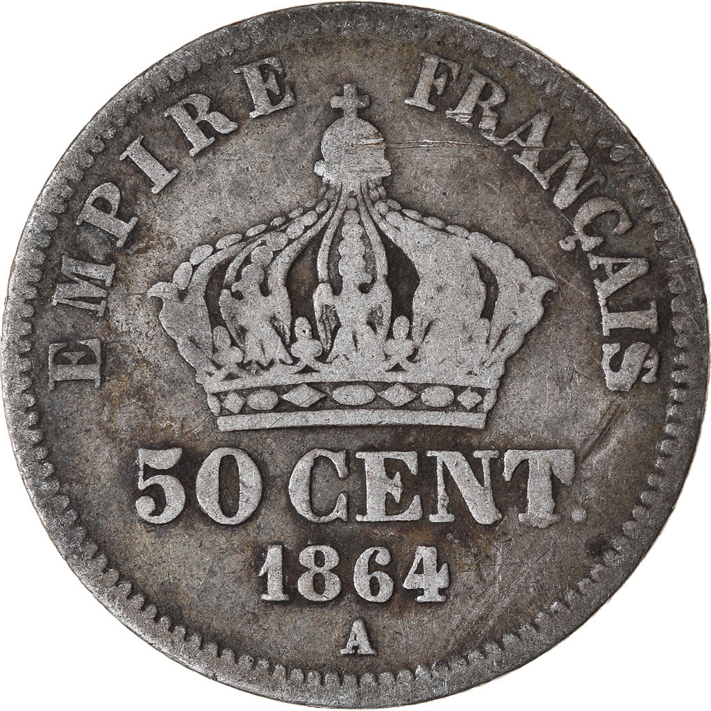 Moeda, França, Napoleon III, Napoléon III, 50 Centimes, 1864, Paris