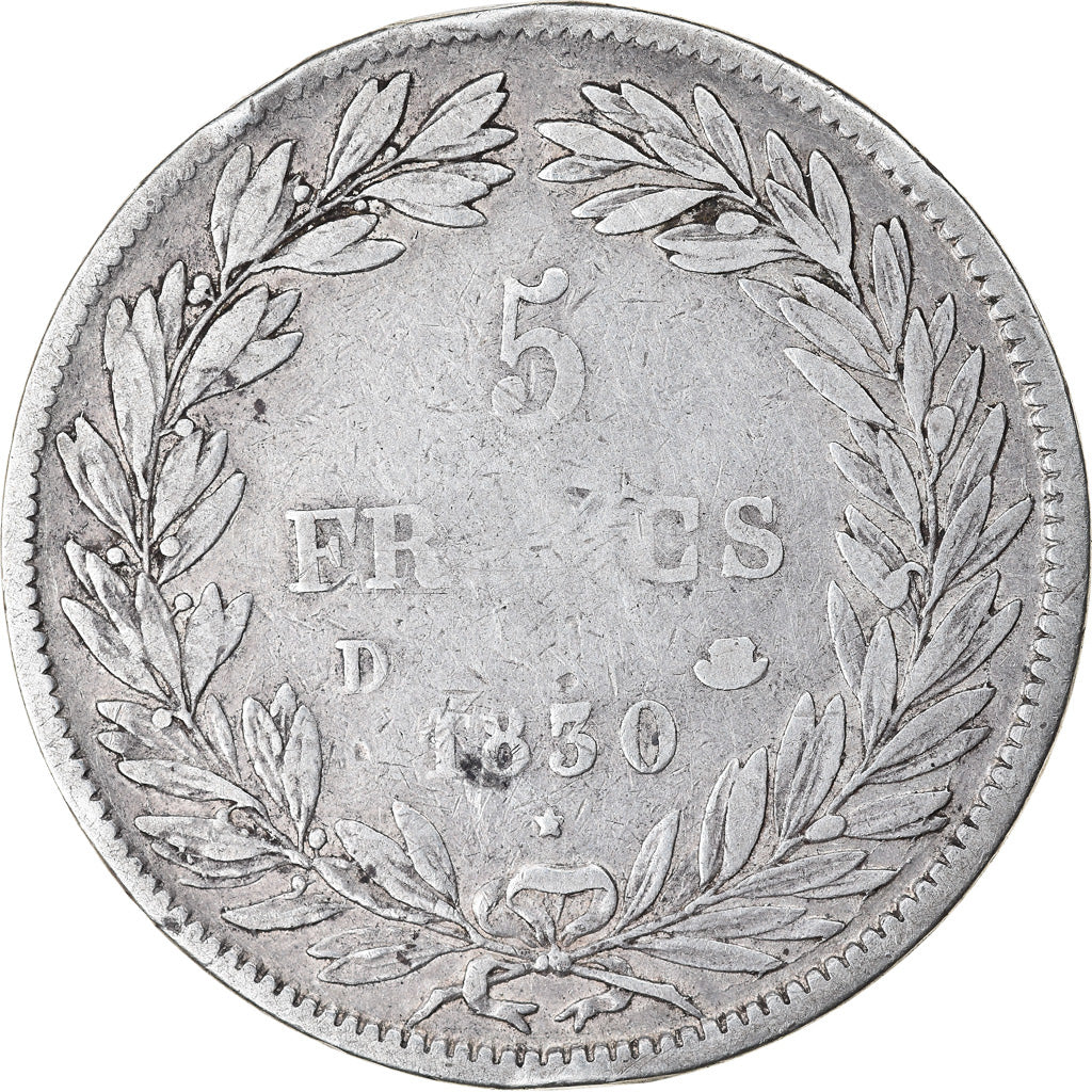 Coin, France, Louis-Philippe, 5 Francs, 1830, Lyon, VF(20-25), Silver, KM:735.4