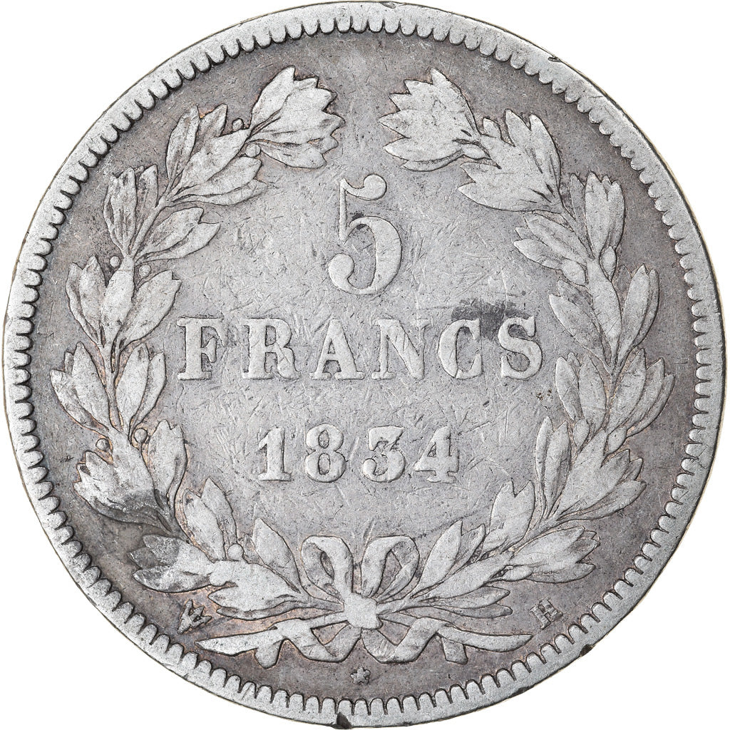 Coin, France, Louis-Philippe, 5 Francs, 1834, La Rochelle, VF(20-25), Silver