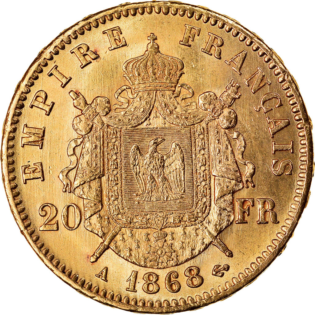 Coin, France, Napoleon III, Napoléon III, 20 Francs, 1868, Paris, MS(60-62)