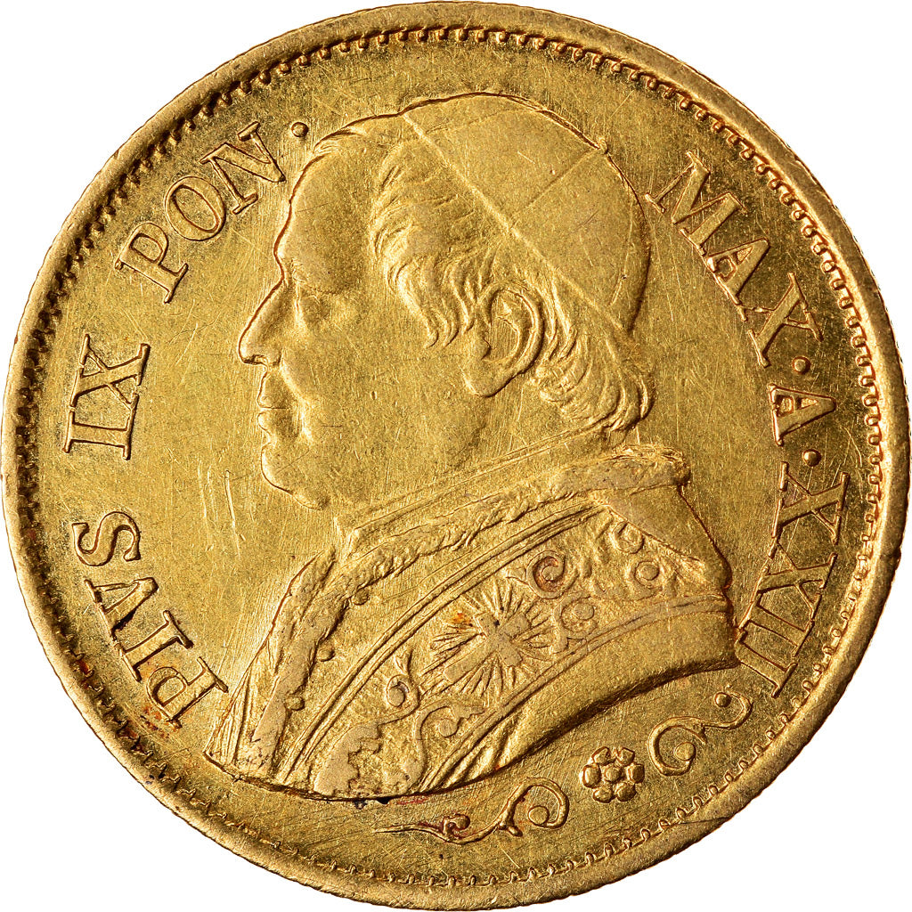 Munten, Italiaanse staten, PAPAL STATES, Pius IX, 10 Lire, 1867, Roma, PR, Goud