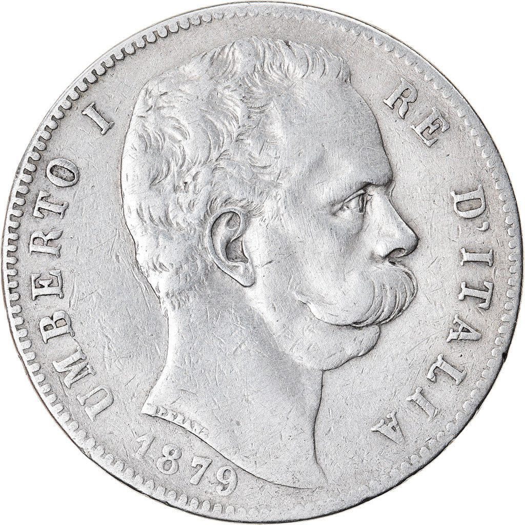 Coin, Italy, Umberto I, 5 Lire, 1879, Rome, VF(20-25), Silver, KM:20