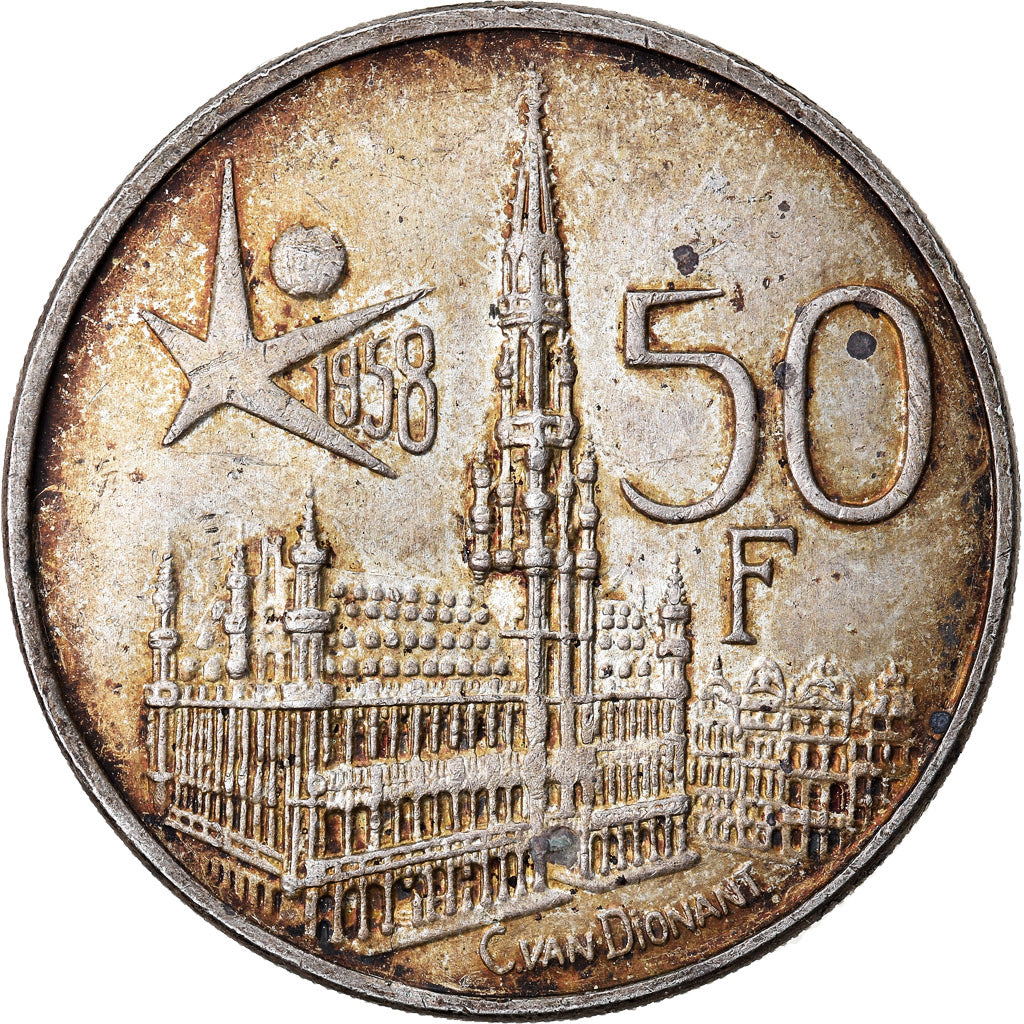 Coin, Belgium, 50 Francs, 50 Frank, 1958, Brussels, AU(50-53), Silver, KM:150.1