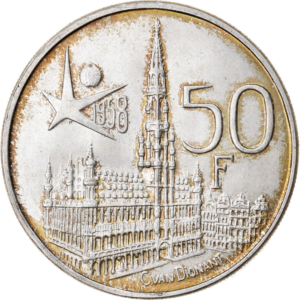 Coin, Belgium, 50 Francs, 50 Frank, 1958, Brussels, MS(60-62), Silver, KM:150.1