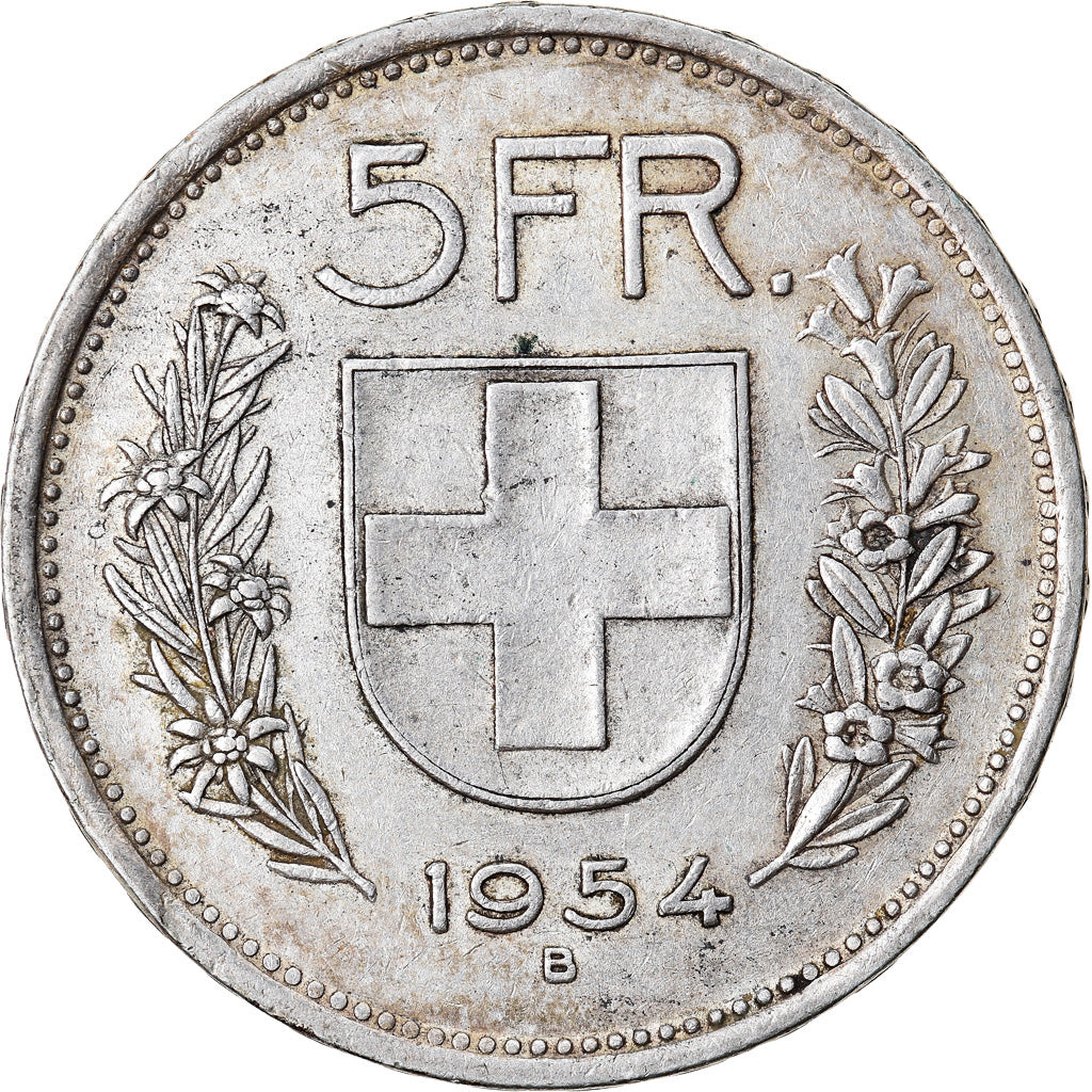 Coin, Switzerland, 5 Francs, 1954, Bern, EF(40-45), Copper-nickel, KM:40a.1