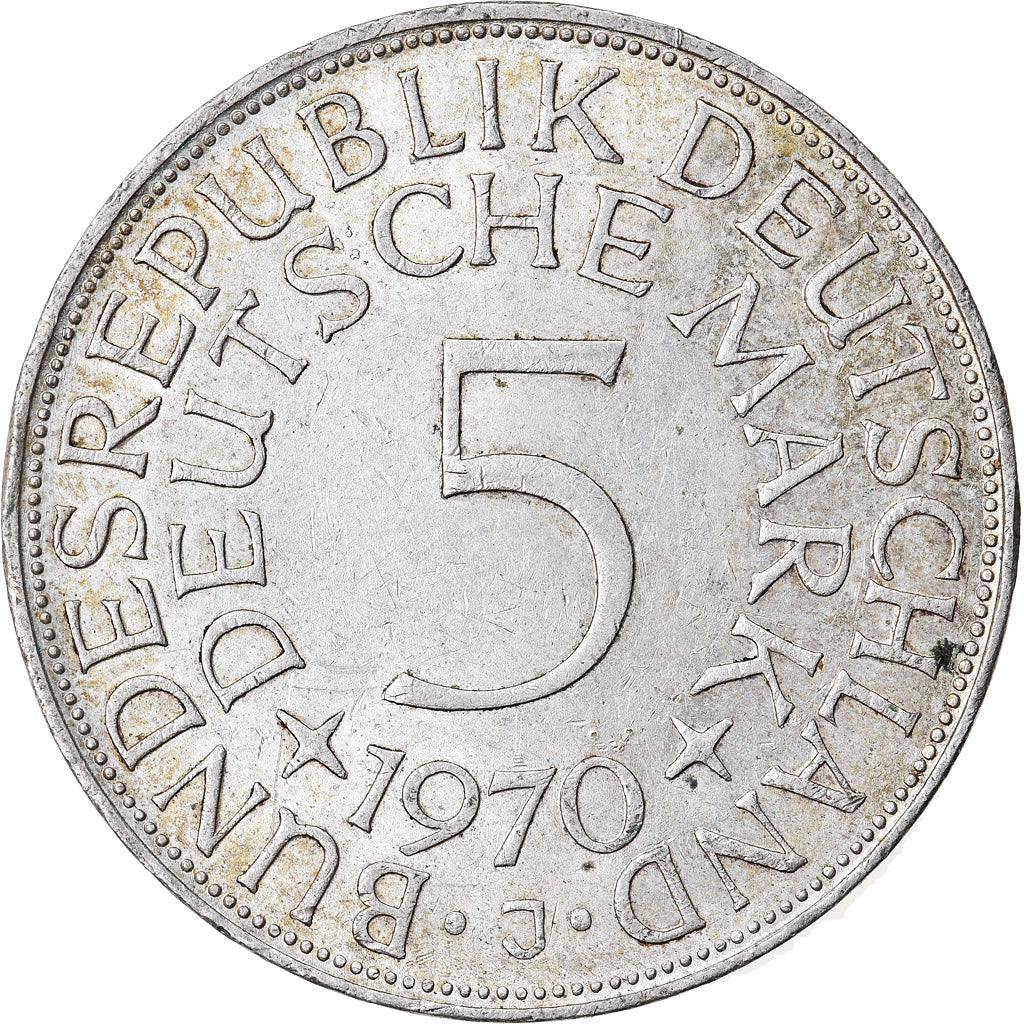 Coin, GERMANY - FEDERAL REPUBLIC, 5 Mark, 1970, Hambourg, EF(40-45), Silver