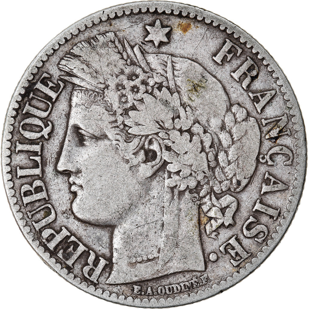 Moneta, Francia, Cérès, 2 Francs, 1871, Bordeaux, MB+, Argento, KM:817.2