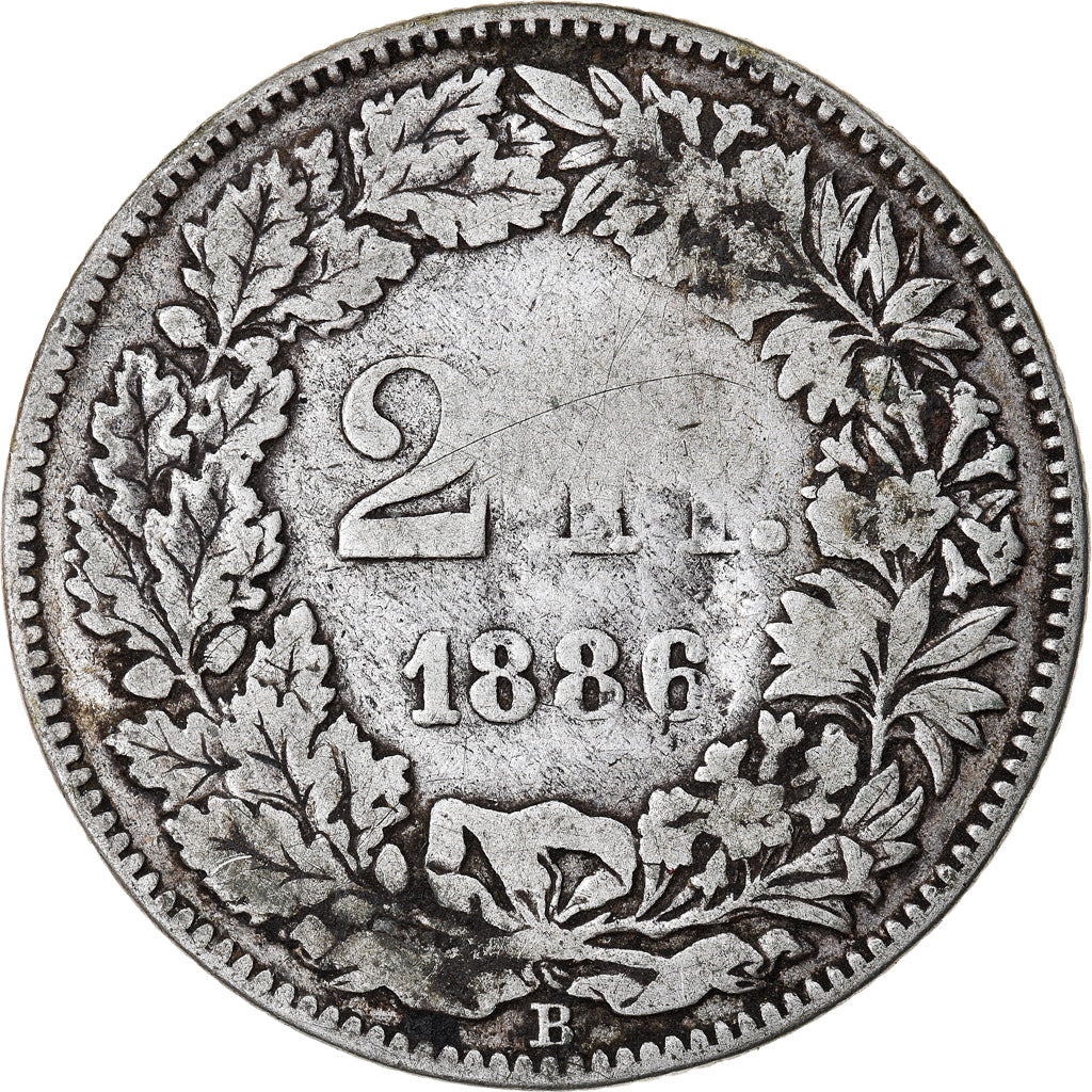 Coin, Switzerland, 2 Francs, 1886, Bern, VF(20-25), Silver, KM:21