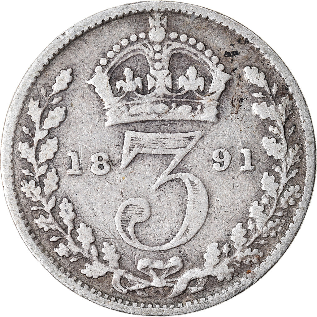 Coin, Great Britain, Victoria, 3 Pence, 1891, VF(20-25), Silver, KM:758