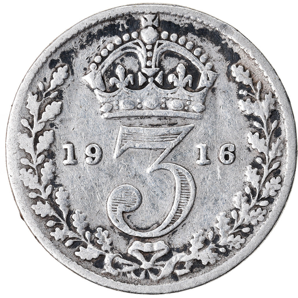 Moneta, Gran Bretagna, George V, 3 Pence, 1916, MB+, Argento, KM:813