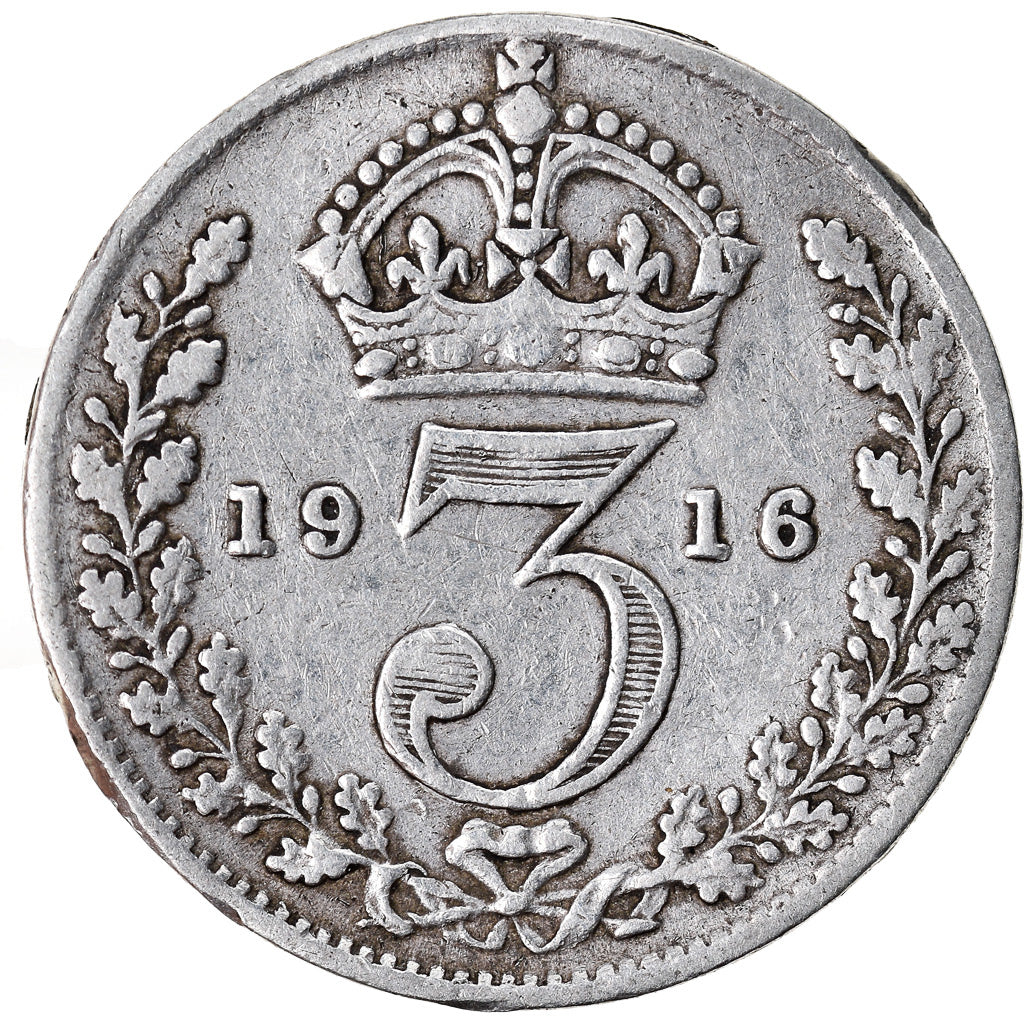 Moneta, Gran Bretagna, George V, 3 Pence, 1916, MB+, Argento, KM:813