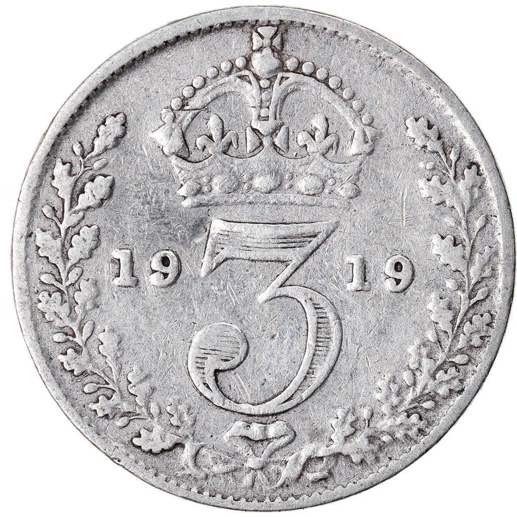 Moneta, Gran Bretagna, George V, 3 Pence, 1919, MB+, Argento, KM:813