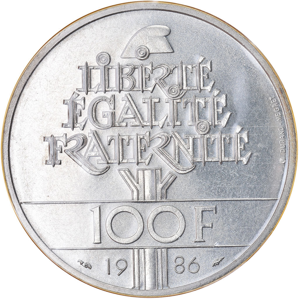 Coin, France, Statue de la Liberté, 100 Francs, 1986, Paris, MS(65-70), Silver