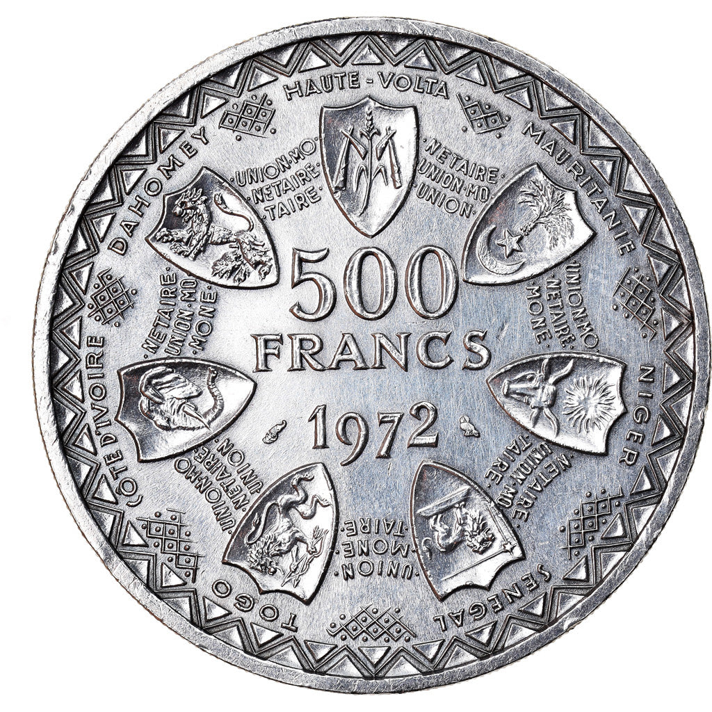 Coin, West African States, 500 Francs, 1972, MS(60-62), Silver, KM:7