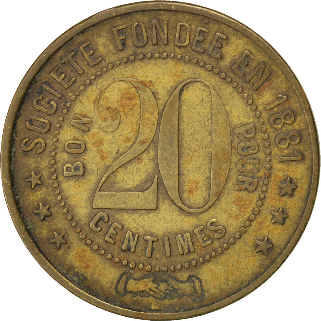 France, 20 Centimes, EF(40-45), Brass, Elie #50.2, 2.62
