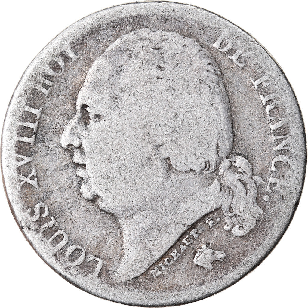 Moneda, Francia, Louis XVIII, Louis XVIII, Franc, 1824, Perpignan, BC+, Plata