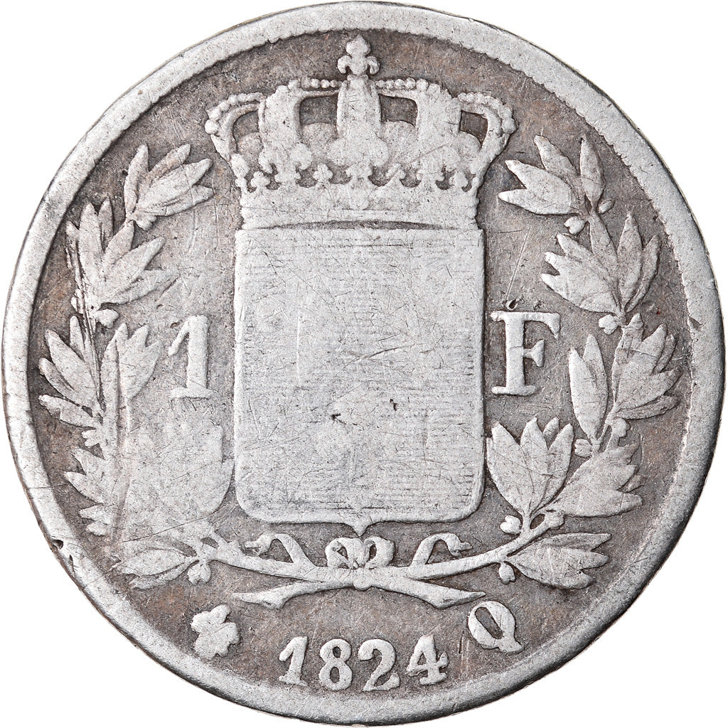 Moneda, Francia, Louis XVIII, Louis XVIII, Franc, 1824, Perpignan, BC+, Plata