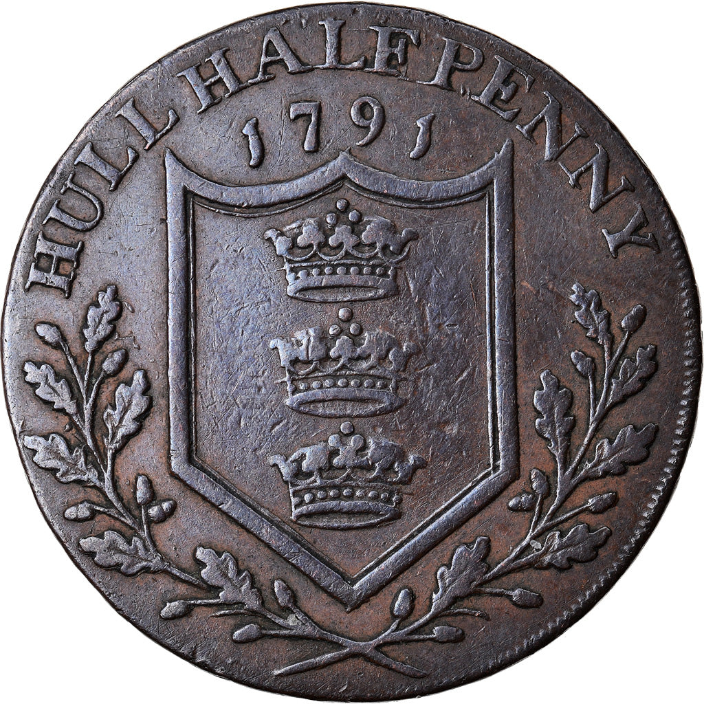 Coin, Great Britain, Yorkshire, Halfpenny Token, 1791, Hull, EF(40-45), Copper